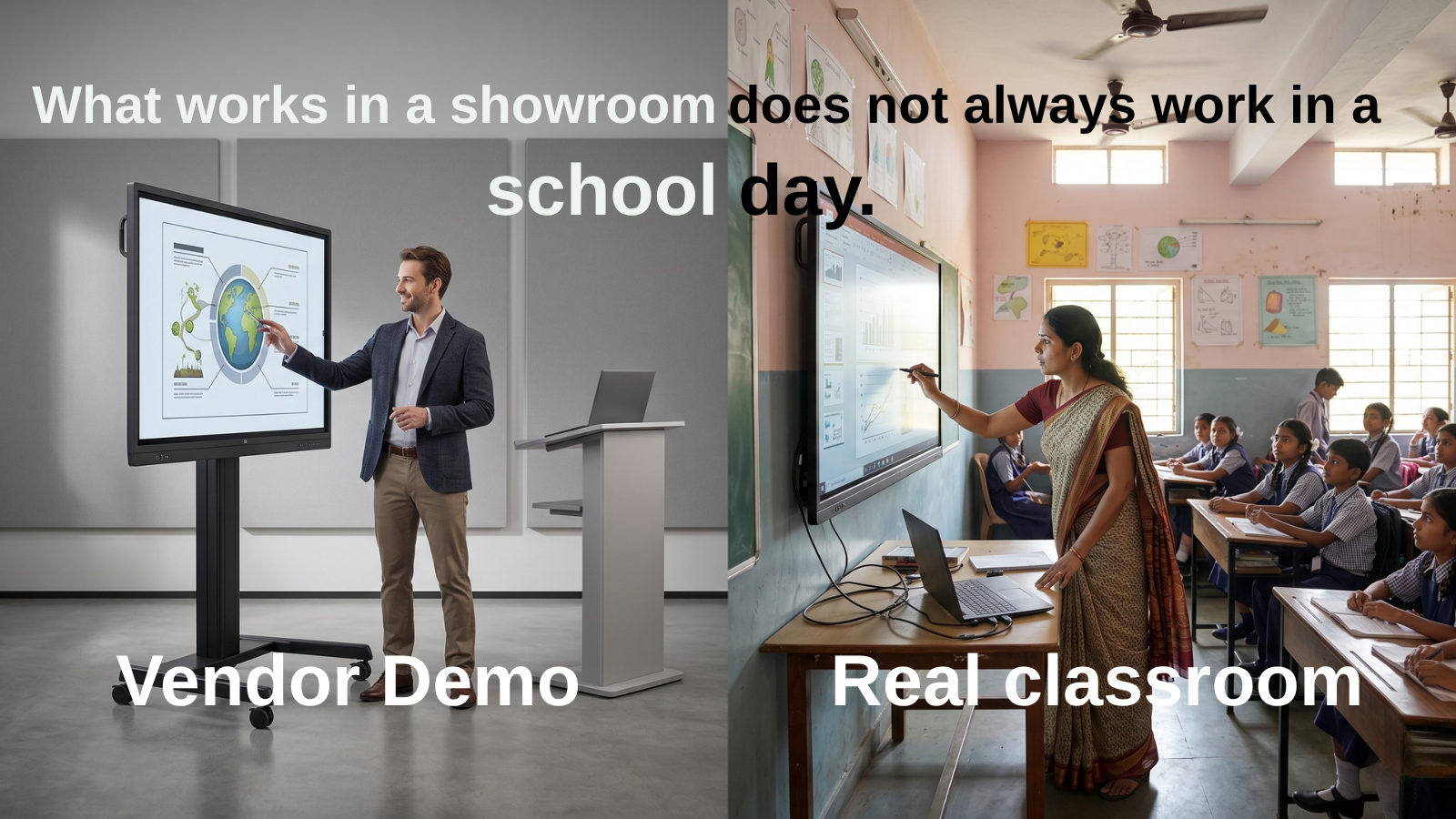 what works in a showroom demo does not always work in a school day.